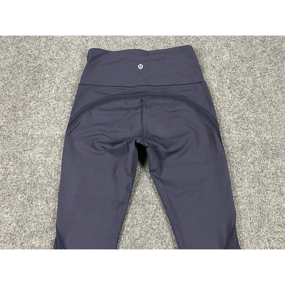 Lululemon Athletica High Rise Mesh Panel Crop Leggings Navy Blue Yoga Pants